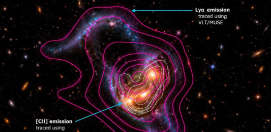 Astrónomas revelan cómo el gas primordial alimentaba una galaxia del universo temprano